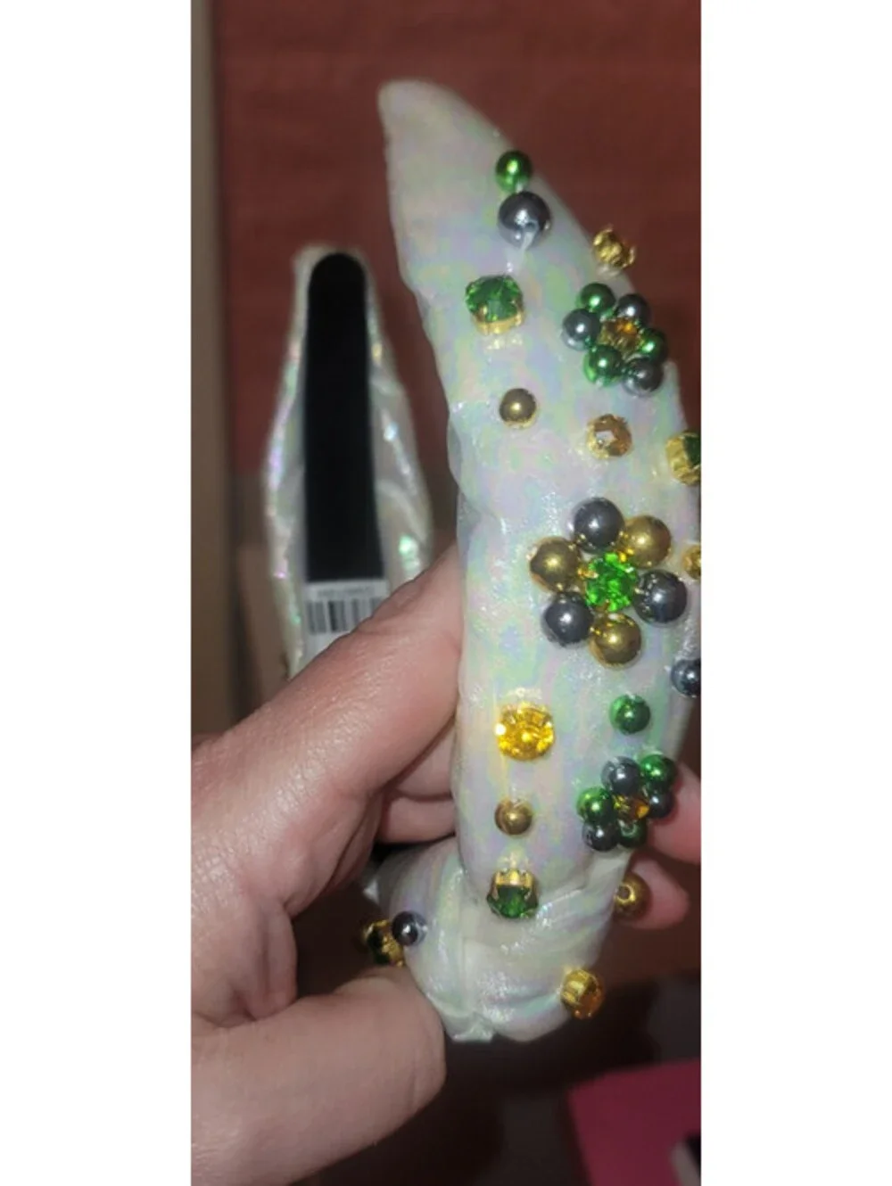 BRIANNA CANNON GIRLS MARDI GRAS BEADED HEADBAND PEARL RHINESTONE HAIR ACCESSORY